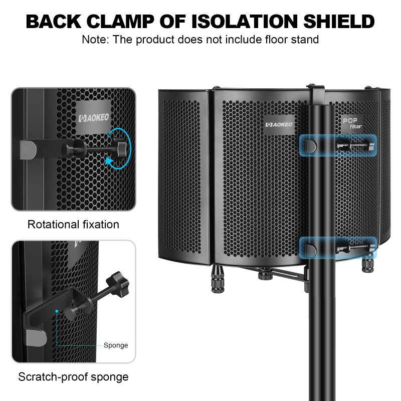 Aokeo Studio Recording Microphone Isolation Shield, Pop Filter.High density absorbent foam is used to filter vocal. Suitable for blue yeti and any condenser microphone recording equipment - Image 3